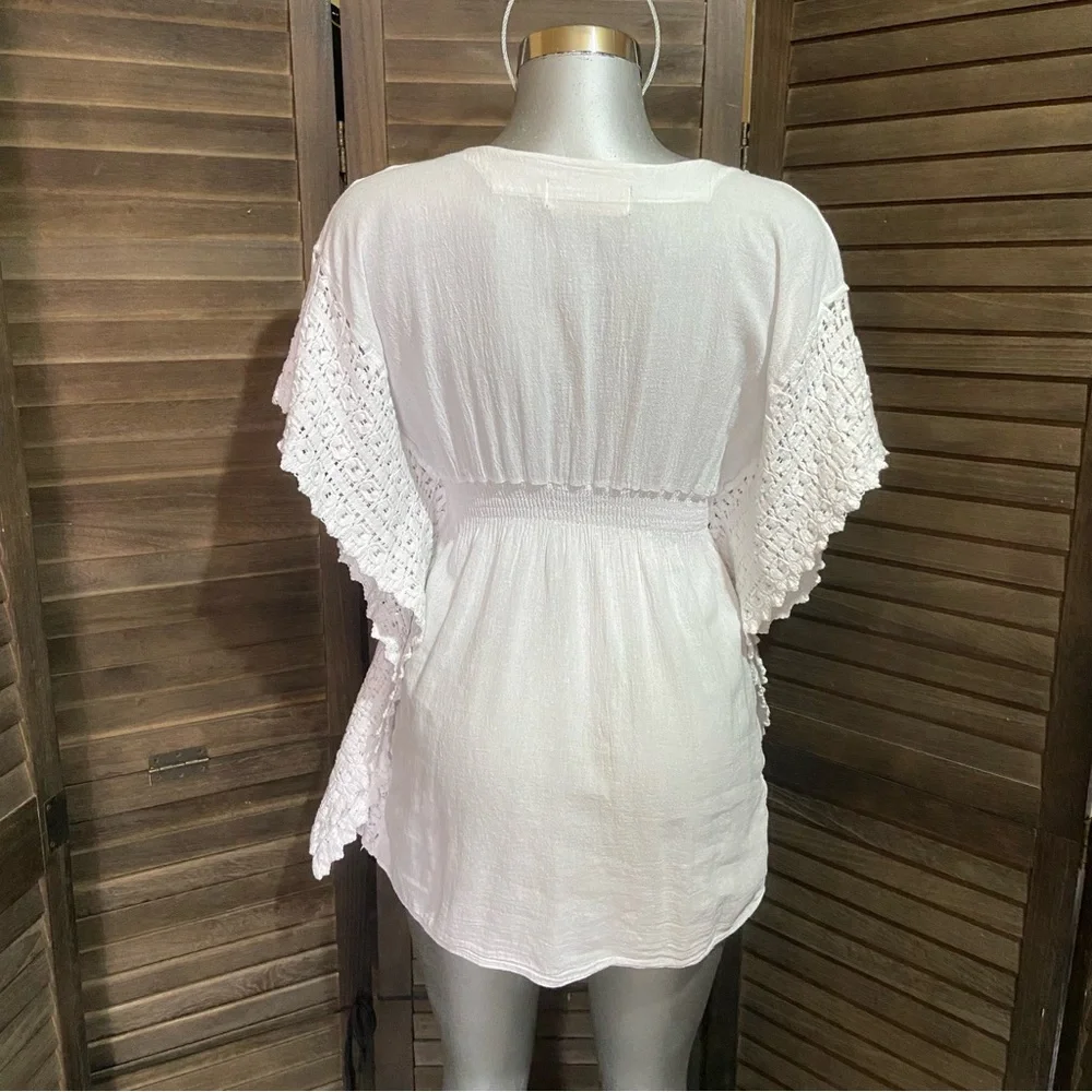 SEASPICE Resort Wear White Coverup Dress Sz Medium Peruvian Cotton Beach Coastal